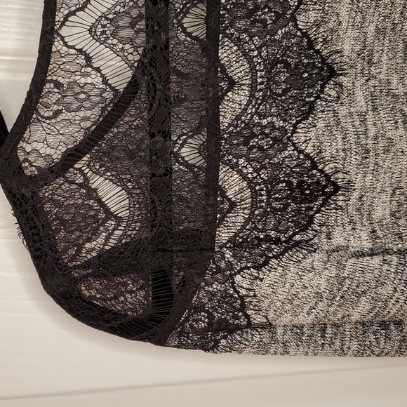 Anthropologie NWT Sparkly Grey Sweater Top with Black Lace Trim! ❤❤❤ - Picture 9 of 16